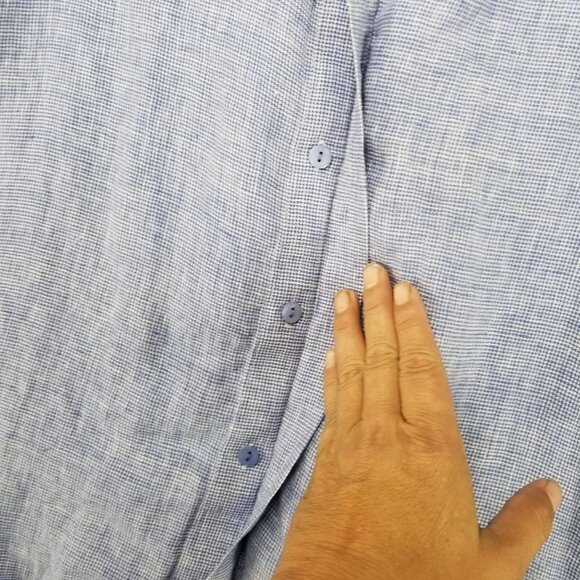 Boho Chic Shirt Womens Small Blue 100% Linen Button Up Long Sleeve - Picture 3 of 12